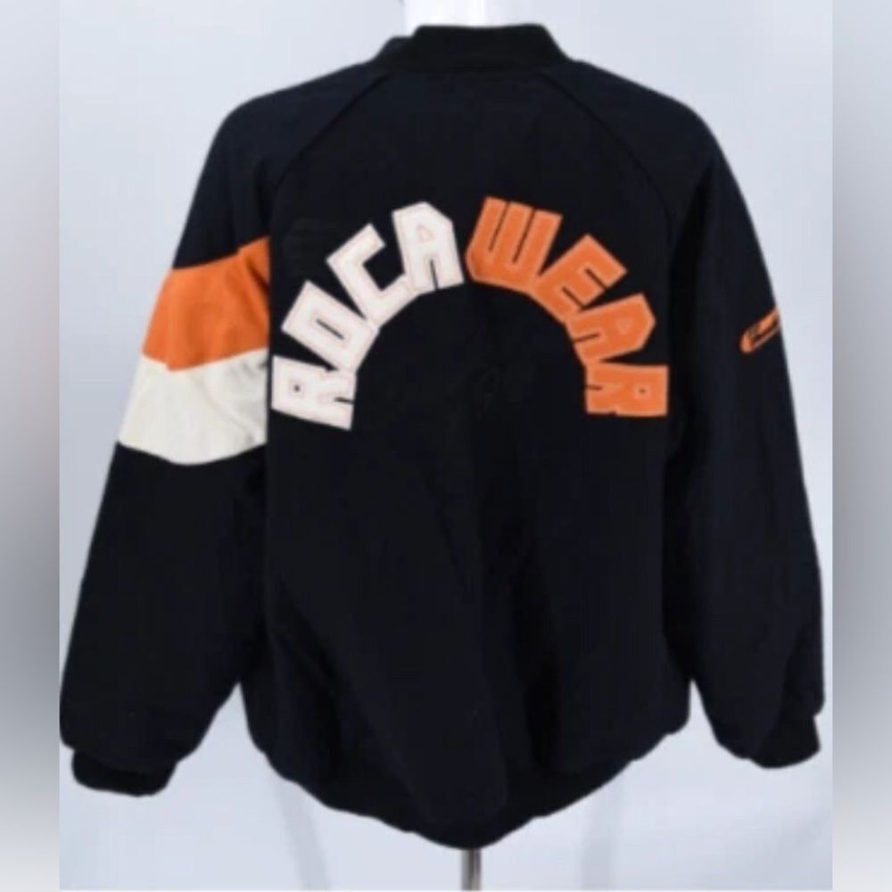 Vintage 1999 Y2K Rocawear Black and Orange Varsity Jacket Size 2XL